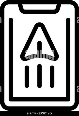 Simple outline drawing of a mobile phone with an upload arrow icon, suitable for web and app interfaces Stock Vector