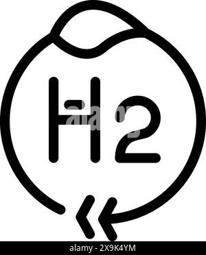 Hydrogen molecule minimalist icon design with black and white vector illustration for science and chemistry education, featuring atomic structure and electron energy Stock Vector