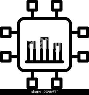 Simple, bold line icon representing a cpu with data analytics graph, ideal for technology themes Stock Vector