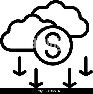 Illustration of cloud storage costs icon representing expenses and investment in digital data transfer and computing technology. Isolated on a minimalistic vector design Stock Vector