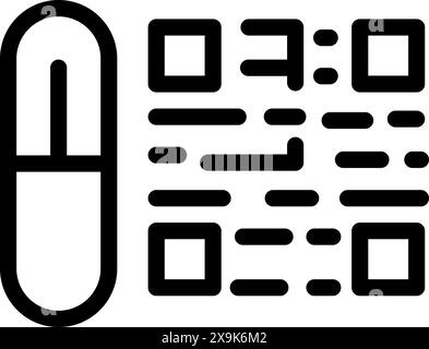 Black and white icon representing a capsule with an integrated qr code pattern Stock Vector