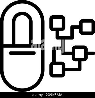 Black and white illustration of a capsule connected to technology circuitry Stock Vector
