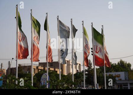 Iranian National  Flags in the City of Kerman Islamic Republic of Iran Stock Photo