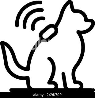 Minimalist black and white line art illustration of a modern and futuristic dog representing wireless technology and connectivity, with a strong wifi signal symbol Stock Vector
