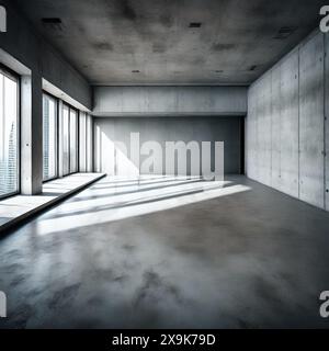 empty room with concrete gray walls, ceiling and floor Stock Photo