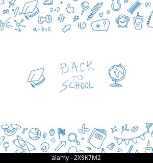 Back to school square text frame in doodle style. Hand drawn set of doodle book elements, education symbols. Framework for social networks. Invitation Stock Vector