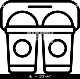 Outlined vector illustration of two takeaway coffee cups in a holder, ideal for cafe branding Stock Vector