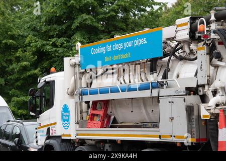 Harefield, UK. 1st June, 2024. A Thames Water vehicle in Harefield in the London Borough of Hillingdon. Water regulator Ofwat are propsing to fine Thames Water £40m regarding payments of dividends to shareholders last year of £37.5m. Thames Water will have the right to appeal. Thames Water record on sewage discharges continues to be very poor and there are calls for the company to be renationalised. Credit: Maureen McLean/Alamy Live News Stock Photo