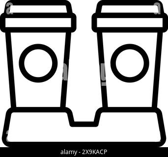 Black and white vector illustration of two coffee cups side by side in outline style Stock Vector