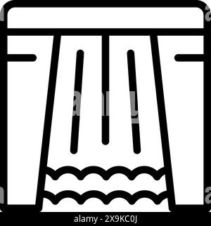 Minimalistic theater stage icon with elegant monochrome line art illustration and simple graphic design. Representing a cultural symbol of performing arts Stock Vector