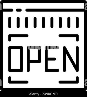 Minimalist black and white line icon of an 'open' sign suitable for various designs Stock Vector