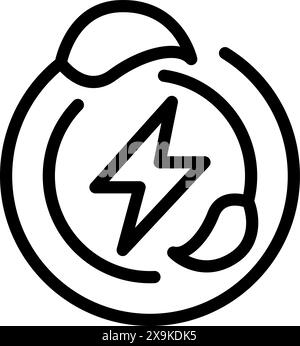 Simple black and white icon representing renewable energy with a stylized lightning bolt Stock Vector