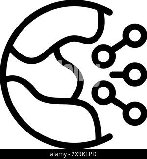 Illustration of a digital circuit brain icon with neural network and artificial intelligence technology concept in a modern black and white vector design Stock Vector