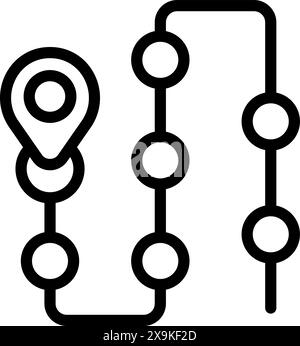 Black and white illustration of a stylized route with location pins, suitable for navigation themes Stock Vector