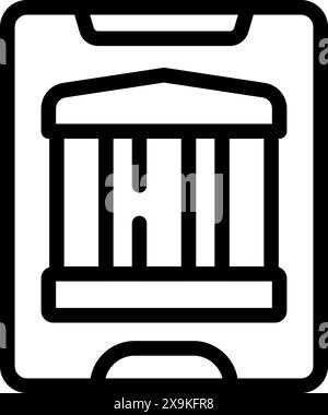 Black and white vector icon of a legal document featuring a courthouse design, ideal for web and apps Stock Vector