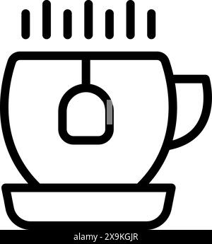 Black and white line art icon representing a coffee mug, ideal for logos and graphic design Stock Vector
