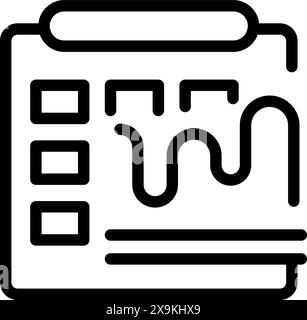 Black and white icon illustrating a checklist with wavy lines, suggesting text content Stock Vector