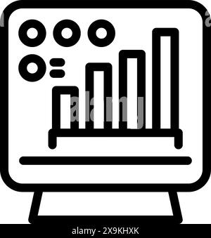 Black and white icon of a computer monitor displaying a bar graph, symbolizing data analysis Stock Vector
