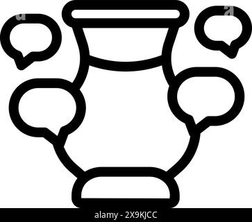 Graphic icon showcasing a vase silhouette with speech bubbles, symbolizing discussion or forums Stock Vector