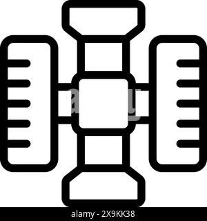 Simple line art illustration of a satellite icon in a black and white color scheme Stock Vector