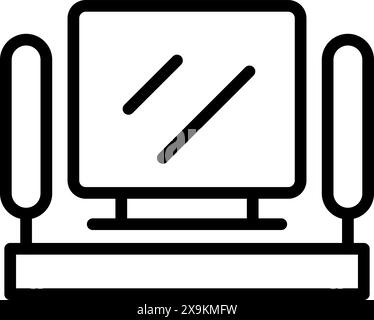 Simple line art icon representing a computer on a desk, ideal for home office concepts Stock Vector