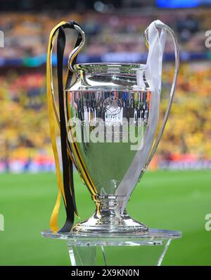 London, UK. 01 Jun 2024 - Borussia Dortmund v Real Madrid - UEFA Champions League Final - Wembley. The Champions League Trophy on display before the 2024 final in London. Picture : Mark Pain / Alamy Live News Stock Photo