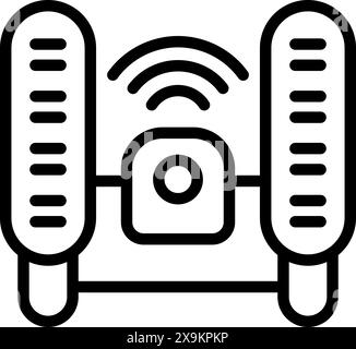 Outlined wireless router line icon with vector illustration in black and white for internet and wifi technology network connectivity Stock Vector