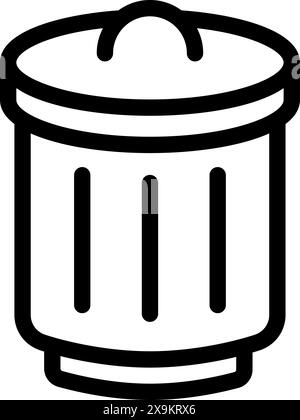 Simple line art icon illustration of a trash bin with a lid, in black and white Stock Vector