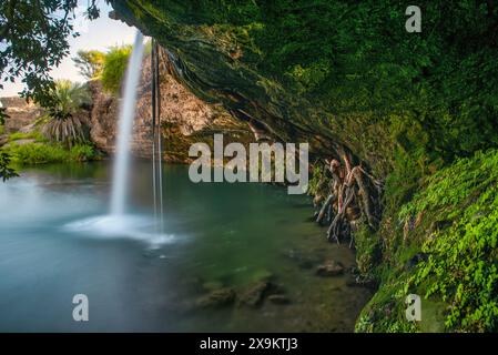 Wadi Hoqain waterfall. best tourist places in Muscat ,Oman. Stock Photo