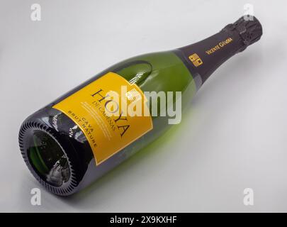 Kyiv, Ukraine - May 19, 2024: Studio shoot of Spanish Hoya de Cadenas cava brut nature bottle closeup against white background. Stock Photo