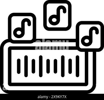 Linear vector icon of a music folder with musical notes, ideal for apps and digital organization Stock Vector
