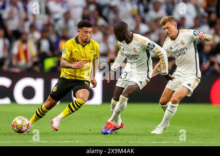 London, Croatia. 01st June, 2024. LONDON, ENGLAND - JUNE 1: Jadon Sancho of Dortmund and Ferland Mendy of Real Madrid in action during the UEFA Champions League 2023/24 final match between Borussia Dortmund v Real Madrid CF at Wembley Stadium on June 1, 2024 in London, England.Photo: Sanjin Strukic/PIXSELL Credit: Pixsell/Alamy Live News Stock Photo
