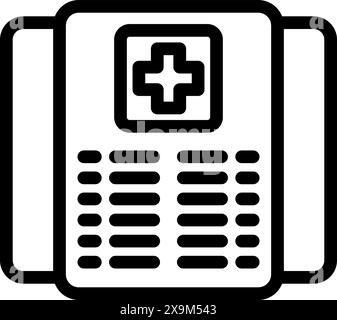 Medical report icon illustration for healthcare industry with patient file data management and electronic health record symbol in simple black and white line art vector illustration Stock Vector