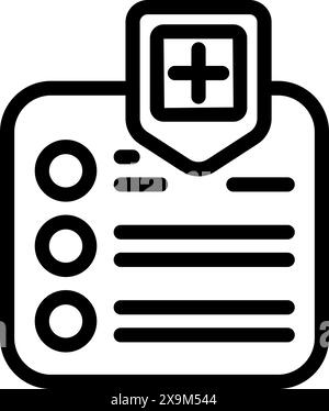 Minimalist medical record icon illustration in black and white, featuring a clipboard symbolizing electronic records and professional documentation for healthcare web and app interface design Stock Vector