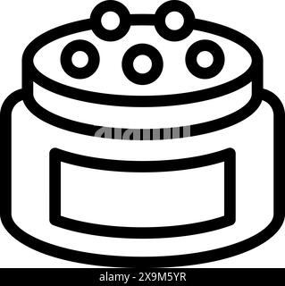 Black and white line art of a cosmetic cream jar with a lid and label, suitable for beauty and skincare themes Stock Vector