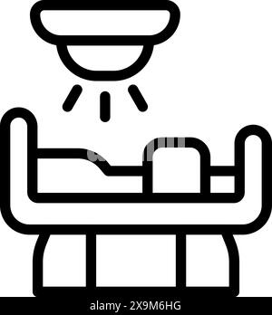 Simple black and white icon of a smoke detector installed over a bed for safety Stock Vector