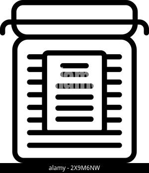 Black line vector icon representing a sealed glass jar with label, suitable for various designs Stock Vector