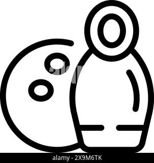 Black and white linear illustration of bowling equipment, isolated Stock Vector