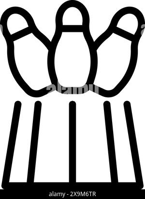 Simple black and white icon of bowling pins on an alley, perfect for leisure and sports designs Stock Vector