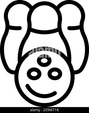 Happy smiling bowling pin icon in simple black and white line art vector design, perfect for leisure and recreational sport symbols, illustrations, graphics, and more Stock Vector