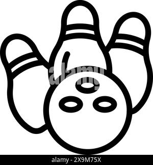 Black and white line drawing of bowling pins and a ball, suitable for logos and sports designs Stock Vector