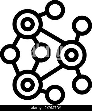 Abstract interconnected network connectivity icon with nodes and pathways in a modern, simple, and minimalist black and white geometric design, isolated on a monochrome background Stock Vector