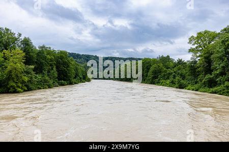 Kleinandelfingen, Switzerland, 1st Jun 2024: The Thur is also flooding ...