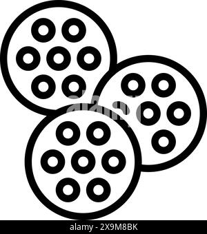Black and white line art of three round sewing buttons with fourhole design Stock Vector