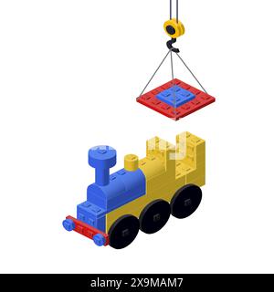 Locomotive production concept on white background. Vector Stock Vector
