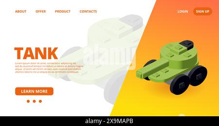 Web template with a toy tank. Vector Stock Vector