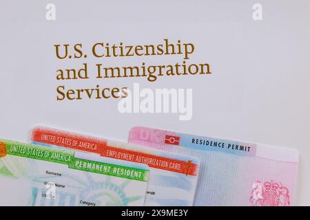Immigrants in United States with Residence Permit, Employment Authorization Card, Permanent Resident Status need following documents order to live comfortable life Stock Photo