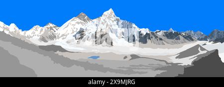 Illustration of Mount Everest and Nuptse peak as seen from Kala Patthar ...