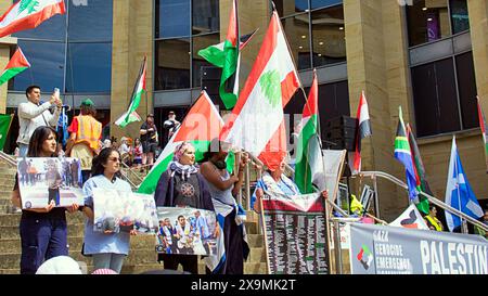 Glasgow, Scotland, UK. 1st June, 2024:  Palestimian rally on the concert hall steps saw a good turnout for gaza. Credit Gerard Ferry /Alamy Live News Stock Photo
