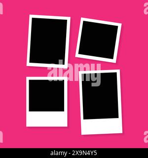 Black empty realistic Photo Frame Mockup on white background. Photography album template. Blank Image for memory on scrapbook Pro Vector Stock Vector